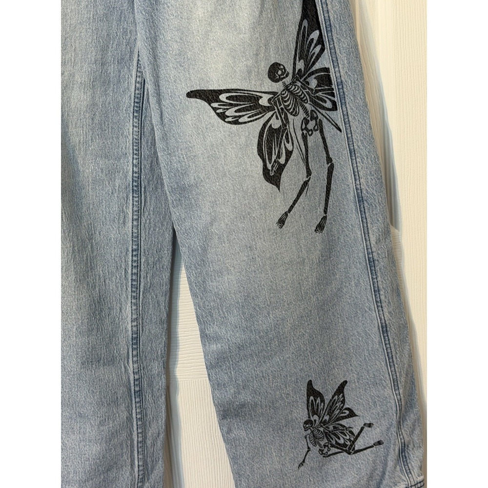 Hot Topic Jeans Women's Denim Wide-Leg Skeleton Fairy Goth Skater Juniors Size 5 - Picture 3 of 7
